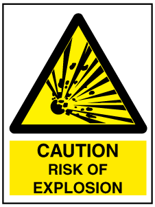 A clear image of Caution Risk of Explosion with words Label from Fine Cut Labels Direct