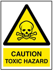 A clear image of Caution Toxic Hazard with words Label from Fine Cut Labels Direct
