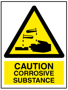 A clear image of Caution Corrosive Substance with words Label from Fine Cut Labels Direct