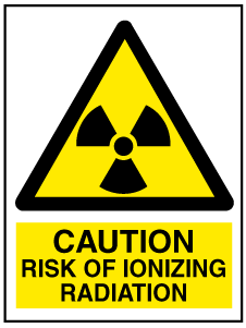 A clear image of Caution Risk of Ionizing Radiation with words Label from Fine Cut Labels Direct