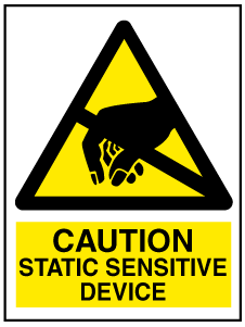 A clear image of Caution Static Sensitive Device with words Label from Fine Cut Labels Direct