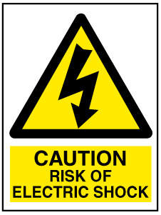 A clear image of Caution Risk of Electric Shock with words Label from Fine Cut Labels Direct