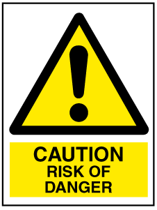 A clear image of Caution Risk of Danger with words Label from Fine Cut Labels Direct