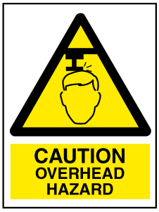 A clear image of Caution Overhead Hazard with words Label from Fine Cut Labels Direct