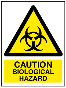 A clear image of Caution Biological Hazard with words Label from Fine Cut Labels Direct