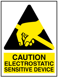 A clear image of Caution Electrostatic Sensitive Device with words Label from Fine Cut Labels Direct