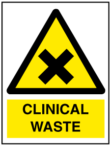 A clear image of Clinical Waste with words Label from Fine Cut Labels Direct