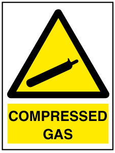 A clear image of Compressed Gas with words Label from Fine Cut Labels Direct