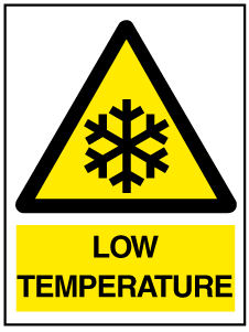 A clear image of Low Temperature with words Label from Fine Cut Labels Direct