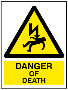 A clear image of Danger of Death with words Label from Fine Cut Labels Direct