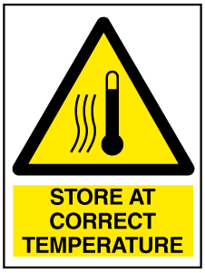 A clear image of Store at correct temperature with words Label from Fine Cut Labels Direct