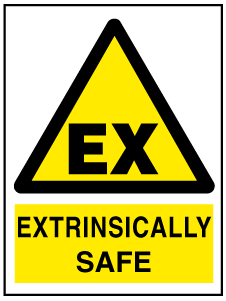 A clear image of Extrinsically Safe with words Label from Fine Cut Labels Direct