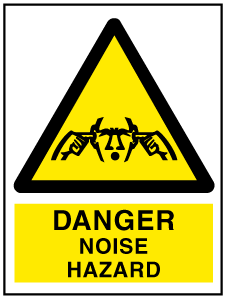 A clear image of Danger Noise Hazard with words Label from Fine Cut Labels Direct