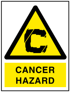 A clear image of Cancer Hazard with words Label from Fine Cut Labels Direct