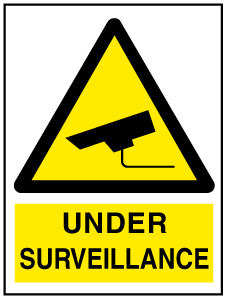 A clear image of Under Surveillance with words Label from Fine Cut Labels Direct