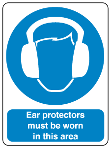 A clear image of Ear Protection Must Be Worn Label from Fine Cut Labels Direct