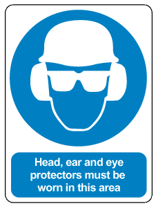 A clear image of Head, Ear & Eye Protection Must Be Worn Label from Fine Cut Labels Direct
