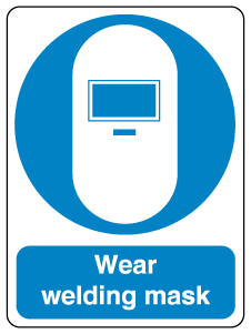 A clear image of Wear Welding Mask Label from Fine Cut Labels Direct