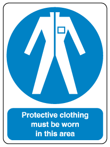 A clear image of Protective Clothing Must Be Worn Label from Fine Cut Labels Direct