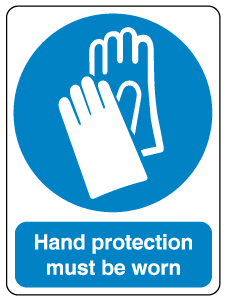 A clear image of Hand Protection Must Be Worn Label from Fine Cut Labels Direct