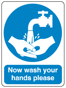 A clear image of Now Wash Your Hands Please Label from Fine Cut Labels Direct