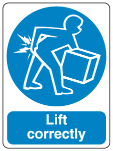 A clear image of Lift Correctly With Words Label from Fine Cut Labels Direct