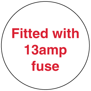 A clear image of Fitted with 13 amp fuse Label from Fine Cut Labels Direct