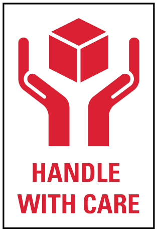 A clear image of Handle with care - Red Label from Fine Cut Labels Direct