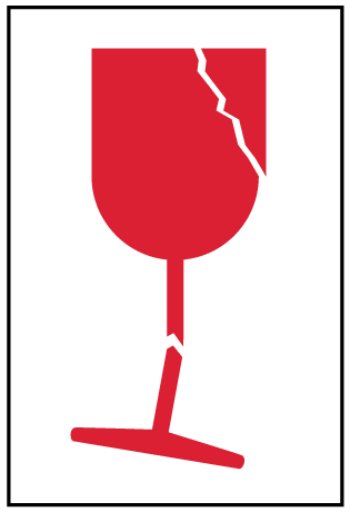 A clear image of Broken Glass - Red Label from Fine Cut Labels Direct