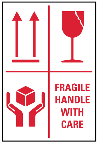A clear image of Fragile Handle With Care - Red Label from Fine Cut Labels Direct