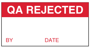 A clear image of QA Rejected Label from Fine Cut Labels Direct