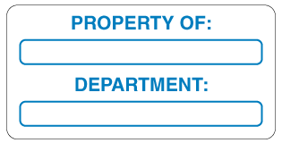 A clear image of Destructible Property of: Department Label from Fine Cut Labels Direct