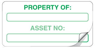 A clear image of Property of: Asset No Label from Fine Cut Labels Direct