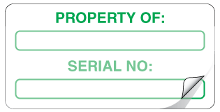 A clear image of Property of: Serial No Label from Fine Cut Labels Direct