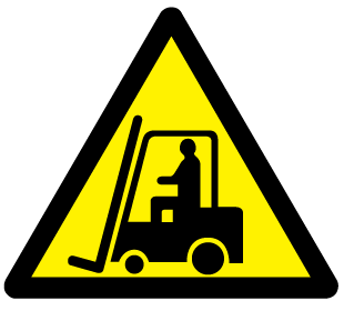 A clear image of Caution Industrial Trucks Label from Fine Cut Labels Direct