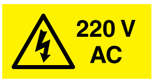 A clear image of 220V AC Landscape Label from Fine Cut Labels Direct