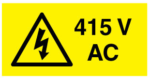A clear image of 415V AC Landscape Label from Fine Cut Labels Direct
