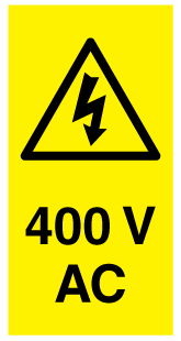 A clear image of 400V AC Portrait Label from Fine Cut Labels Direct