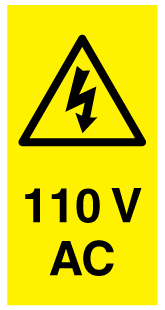 A clear image of 110V AC Portrait Label from Fine Cut Labels Direct