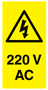 A clear image of 220V AC Portrait Label from Fine Cut Labels Direct