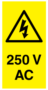 A clear image of 250V AC Portrait Label from Fine Cut Labels Direct