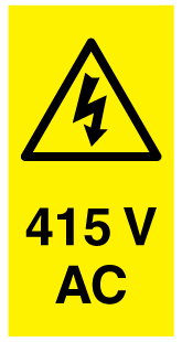 A clear image of 415V AC Portrait Label from Fine Cut Labels Direct