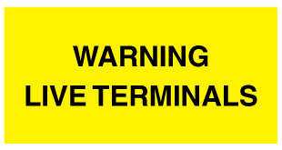 A clear image of Warning Live Terminals Label from Fine Cut Labels Direct