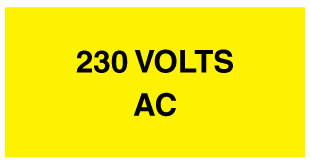 A clear image of 230 Volts AC Label from Fine Cut Labels Direct