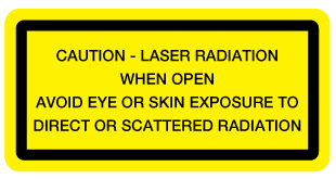 A clear image of Caution Laser Radiation When Open Label from Fine Cut Labels Direct