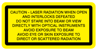 A clear image of Laser Radiation When Open & Interlocks Label from Fine Cut Labels Direct