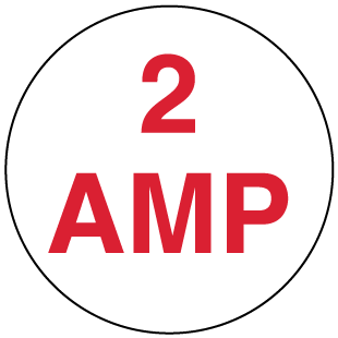 A clear image of 2 Amp Red Label from Fine Cut Labels Direct