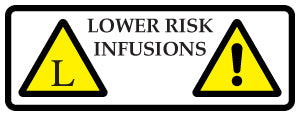 A clear image of Lower Risk Infusions Label from Fine Cut Labels Direct