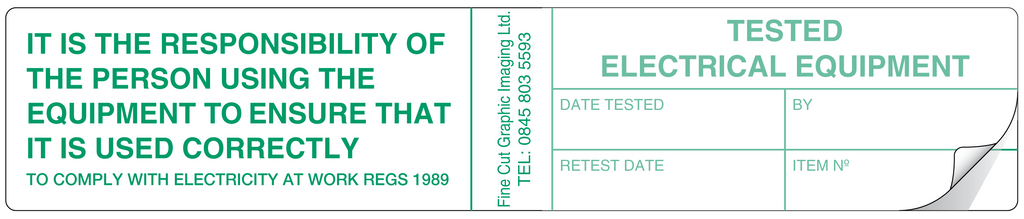 A clear image of Tested Electrical Equipment Label from Fine Cut Labels Direct