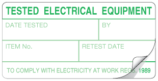 A clear image of Medium Tested Electrical Equipment Label from Fine Cut Labels Direct